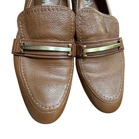 Calvin Klein tan leather loafers flats slip on casual shoes ladies US size 9 - Picture 2 of 15